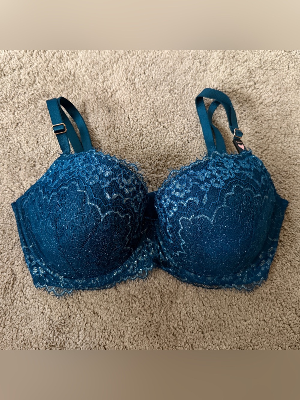 Victoria’s Secret Dark Blue and Light Rose Gold Lace Dream Angels Lined Demi Bra